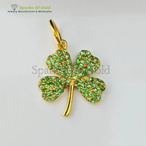 Real 0.68Ct Tsavorite Clover Pendant Gold Plated 925 Silver Jewelry Gift For Her - Picture 1 of 6