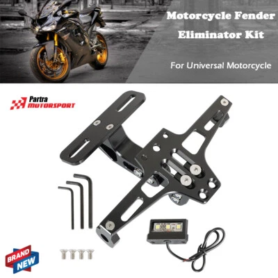 Motorcycle Tail License Plate Holder Bracket W/ LED Light Fender Eliminator Kit - Image 1 of 4