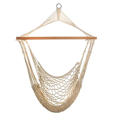 SVITA Hängesessel Hängestuhl Netz Stange Boho Baumwollseil Naturmaterial Beige - Bild 1 von 4