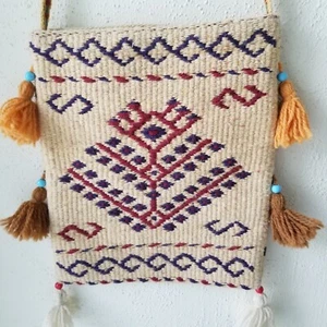 Boho Wool Carpet Blanket Rug Shoulder Crossbody Bag Multicolor Knitted Artisan - Picture 1 of 10