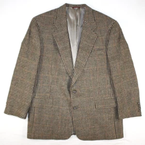Vintage Hart Schaffner Marx Blazer Men's 46 Wool Tweed USA Houndstooth Brown - Picture 1 of 11