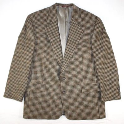 Vintage Hart Schaffner Marx Blazer Men's 46 Wool Tweed USA Houndstooth Brown - Image 1 of 4