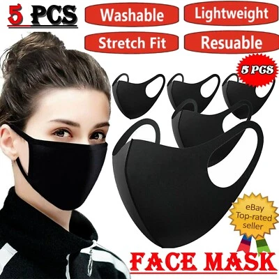 5 x Washable Face Mask Covering Black Reuseable face mouth protection uk
