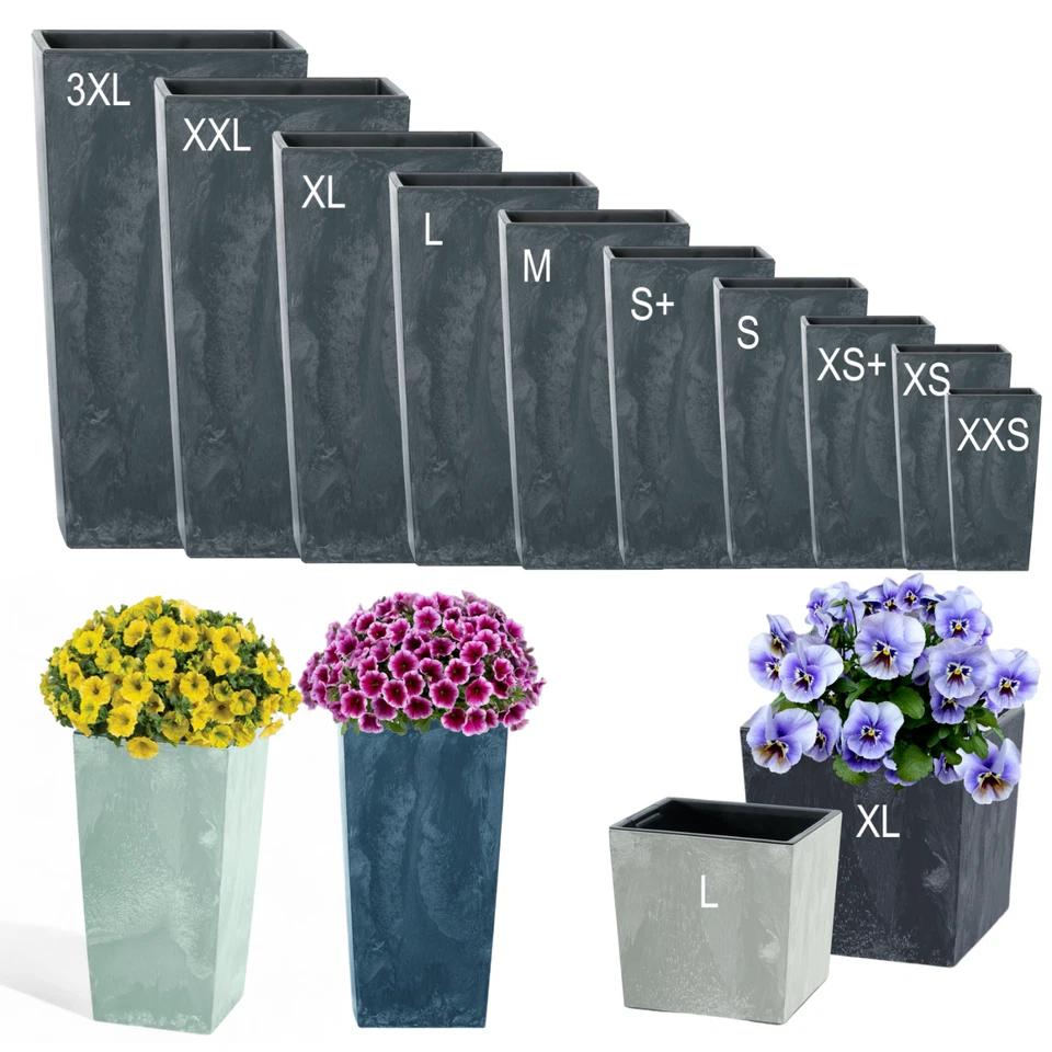 Blumenkübel Blumentopf Betonoptik Eckig Hoch/Niedrig mit Einsatz 12 Größen - Bild 1 von 4