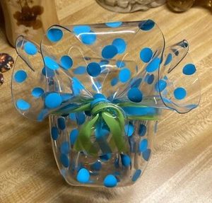 Vtg Kitch Acrylic Polka Dot Wrap Handkerchief Vase Turquoise & Lime Green, EUC - Picture 1 of 10