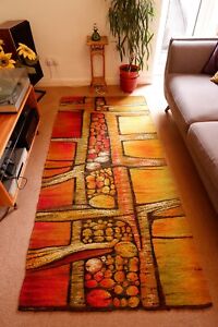 Vintage 70s 60s retro rug abstract psychedelic decor rya KILIM orange handmade