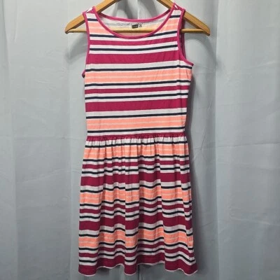 Crazy 8 Girls XL (14) Sleeveless Tank Slip Dress Stripe Fuchsia Coral Navy White - Image 1 of 4