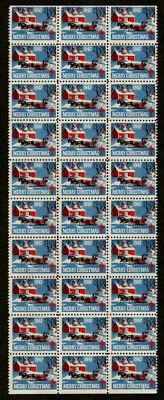 1942 WX109 Winter Sleigh Ride Block/Strip of 30 US Christmas Seals Mint NG MNG - Image 1 of 4