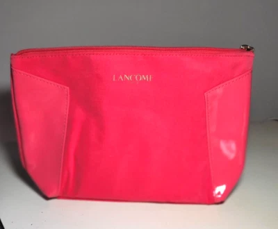 Lancome Paris Cosmetic Makeup Bag Pink Faux Suede-Patent Leather 6.5x 9.5 x2.5" - Image 1 of 4