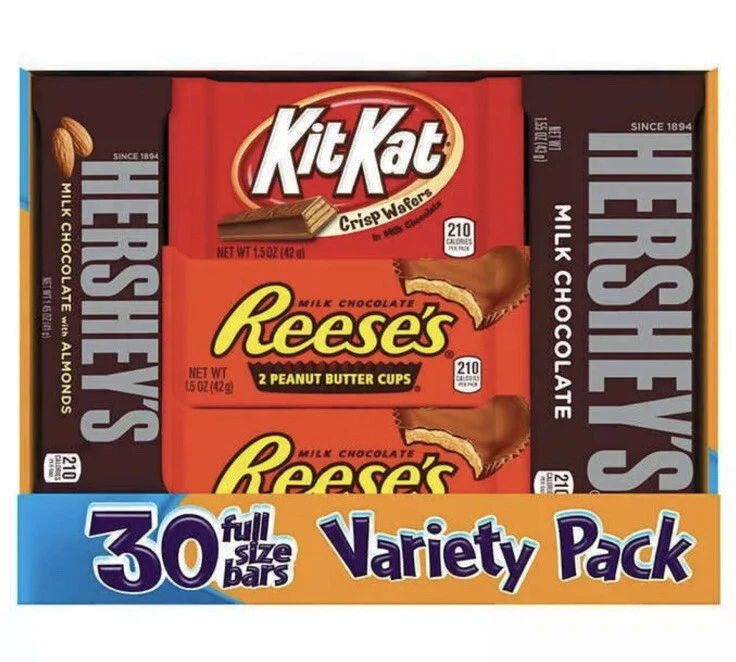 Hershey's Variety Pack, 30 Full Size Bars - Kit Kat Reese’s  Hershey’s FREE SHIP - Image 1 of 1