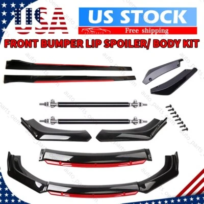 Kit de alerón labial/cuerpo para parachoques delantero para Honda Civic + faldón lateral negro y rojo brillante Foto 1 de 4