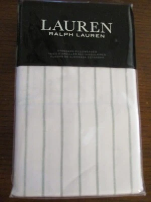 RALPH LAUREN Standard Pillowcases Spencer Sateen Sage Green/White Stripe Cotton - Image 1 of 3
