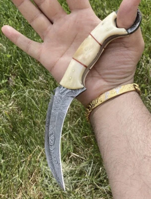 CUCHILLO HOJA FIJA PERSONALIZADO DAMASCO ACERO Táctico Caza Combate Karambit EDC 197 Foto 1 de 4