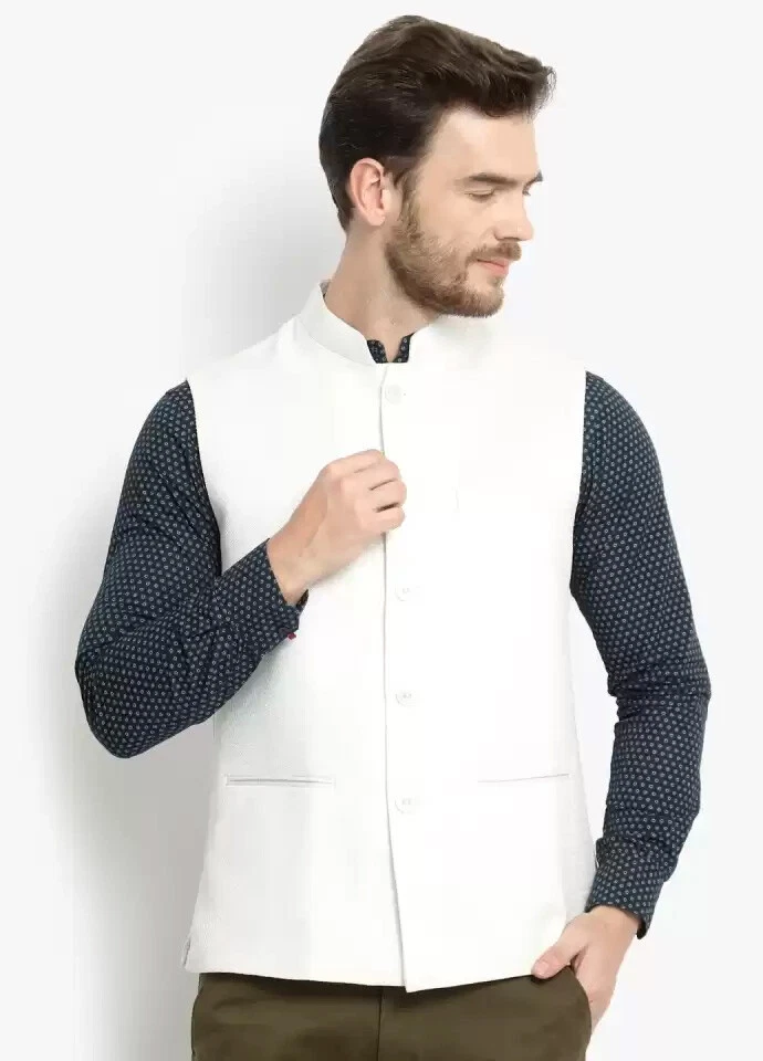 Mens White Slim Fit Formal Wedding Smart Casual Waistcoat Vest - Image 1 of 4