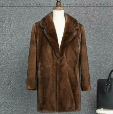Mens Furry Faux Mink Fur Jackets Mid Long Winter Coats Lapel Casual Overcoats SZ - Image 1 of 4