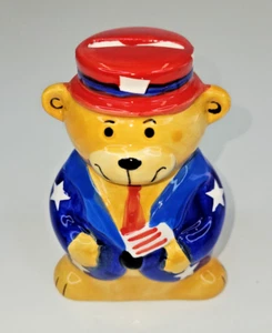 Patriotic Teddy Bear Ceramic Bank 4th of July USA Tiered Tray Americana Decor - Picture 1 of 7