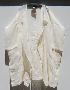 AMAZING! NWT Eskandar Size (1) IVORY Embroidered Floral Linen 42" Long Duster - Picture 1 of 6