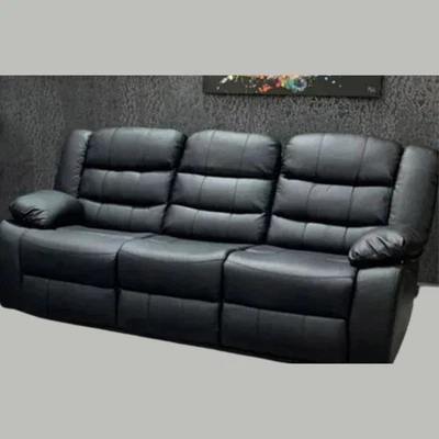 Roma 3 Seater Black & Grey Leather Recliner Sofa /Cup Holders/ Limited Sale - Image 1 of 4