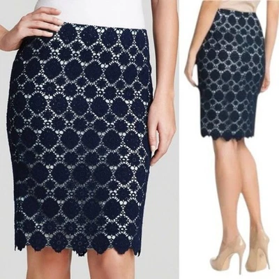 Falda Lápiz Vince Camuto Azul Marino Crochet Encaje Superposición Verde Menta Forrada 12 Foto 1 de 4