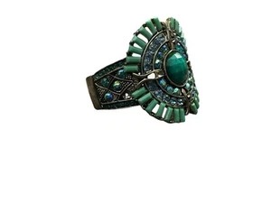 Puño de metal plateado pedrería y cuentas azul y verde turquesa - Imagen 1 de 6