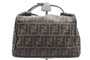 FENDI Zucca HandBag bag Vanity Pouch Purse FF Canvas Leather Brown Authentic - Picture 1 of 12