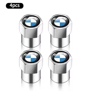 BMW BRAND NEW 4x Silver Dust Caps Tyre Valve Caps Logo 1, 2, 3, 4, 5, 6 Series - Picture 1 of 3