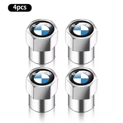 BMW BRAND NEW 4x Silver Dust Caps Tyre Valve Caps Logo 1, 2, 3, 4, 5, 6 Series - Image 1 of 3
