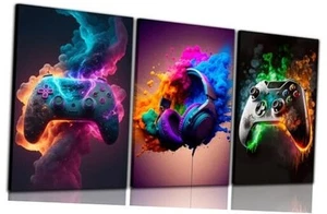 Gaming Room Decor Canvas Wall Art Set 16L" x 12W" Colorful Splash Game Canvas - Picture 1 of 7