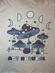 Bowery Mushroom Act Natural Fungi Moon Phase T Shirt SML Womens Mens Tan - Picture 1 of 7