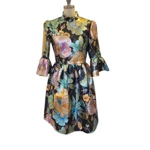 Marc Jacobs Runway Black Metallic Floral Fit & Flare Knee Dress Sz 4 $2,400+ - Picture 1 of 16
