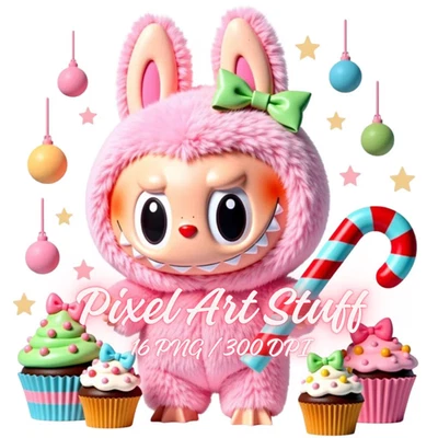Bastón de caramelo de Navidad 16 PNG inspirado en Labubu imágenes prediseñadas, dulce arte digital navideño Foto 1 de 3