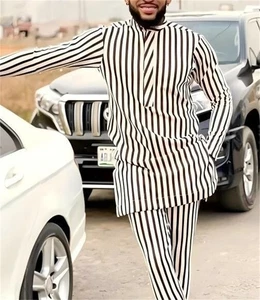 Set camicia e pantaloni africani uomo tradizionale set 2 pezzi tuta Medio Oriente - Foto 1 di 4