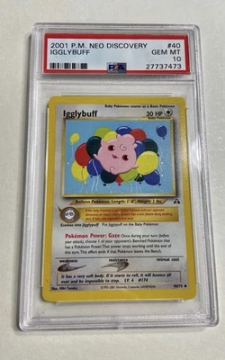PSA 10 Igglybuff Neo Discovery #40/75 Pokémon Card 2001 RARE population 13 - Image 1 of 3