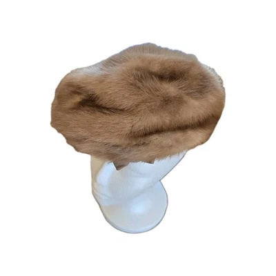 Boina/sombrero exquisita vintage años 50 Miss Allegra visón tostado genuino XSmall usado en excelente estado 20"  Foto 1 de 4