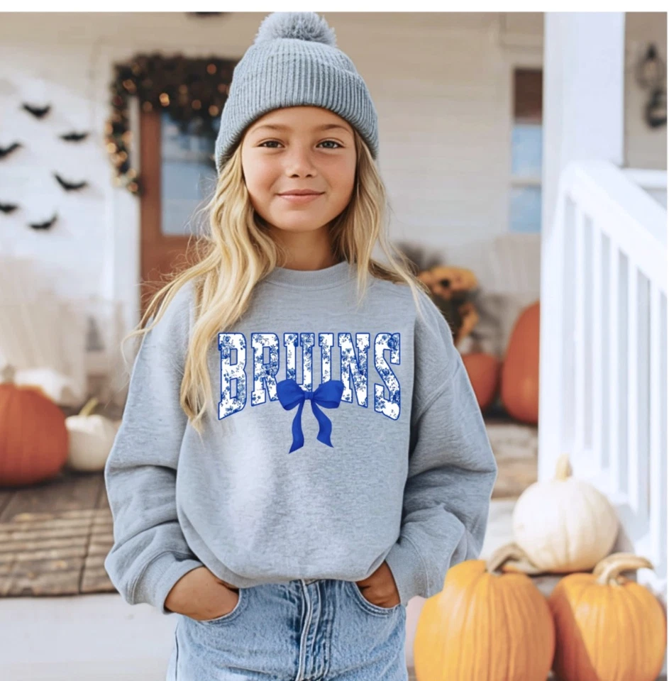 Girls Youth Large UCLA Bruins Football Game Day Crewneck Sweatshirt Bow New - Image 1 of 1