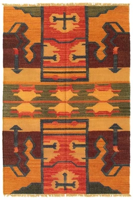 Traditional Vintage Hand Woven Oriental Carpet 4'0" x 6'0" Wool Kilim Area Rug - Image 1 of 4