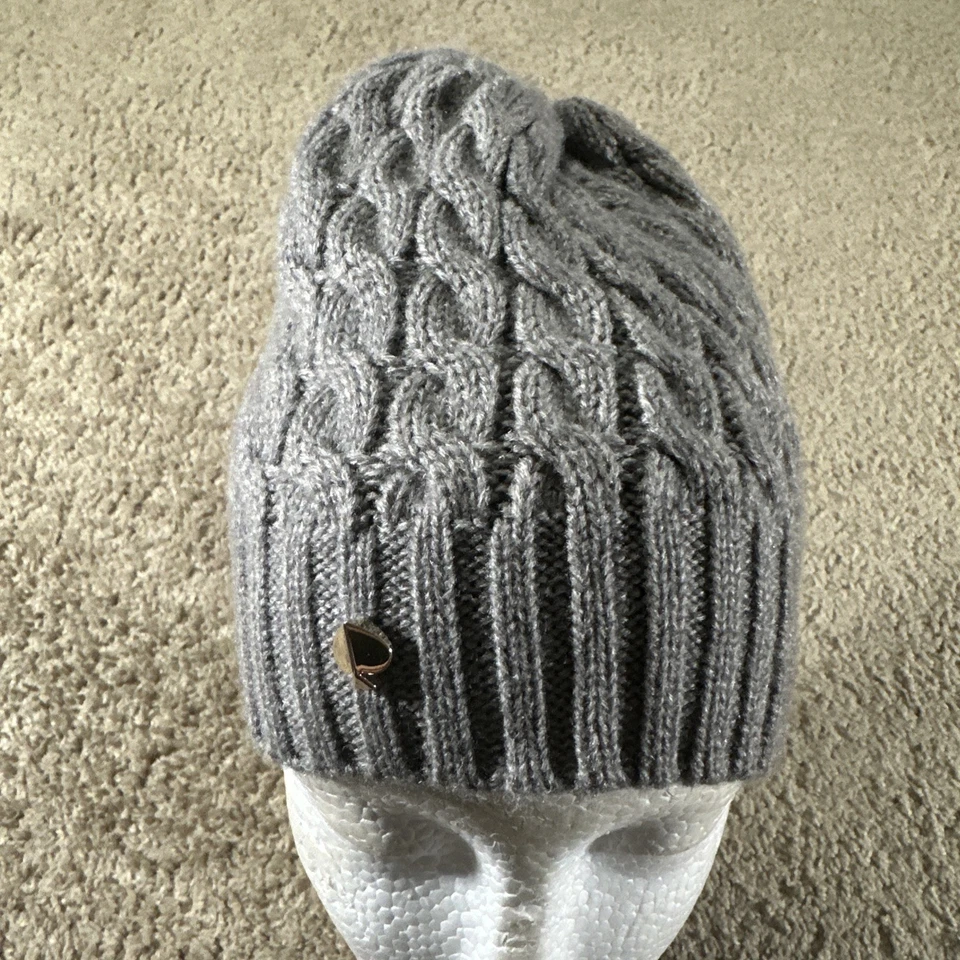 Kate Spade Beanie Hat Womans One Size Gray Cable Knitted Spade Logo - Image 1 of 4