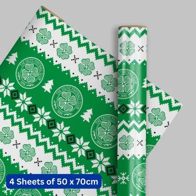 DANILO PROMOTIONS LTD Celtic FC Christmas 4 Sheets & 4 Tags Gift Wrap Bundle