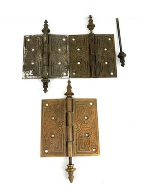 Antique BRASS Door Hinges Fancy Steeple Tops Group 3 - Image 1 of 4