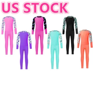 Kids Girl's Swimsuit Rashguard Swim Shirt with Pants Set Beach Bathing Suit - Picture 1 of 77