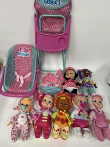 Cry Babies Tiny Cuddles Plush Baby Doll Lot- Carrier Car seat High Chair - Picture 1 of 9