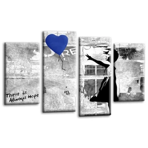 Banksy Art Print Balloon Girl Blue Grey Framed Graffiti Canvas Wall Picture - Picture 1 of 6