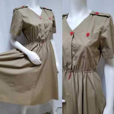 复古 1990 年代 MS II Petites Kahki 全裙连衣裙 - M 码 — 第 1/4 张图片