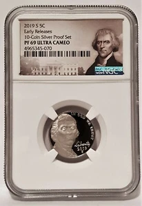 2019-S 5C JEFFERSON Nickel From 10-Coin SILVER PROOF SET NGC PF 69 UC - PORTRAIT - Picture 1 of 2