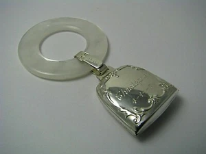 WEBSTER STERLING SILVER BABY RATTLE TEETHING RING by Webster Co. c1950s Engraved - Picture 1 of 12