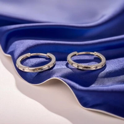 Silver Hoop Earrings With CZ Stones Fashion Minimalist Jewellery Womens Gift - Image 1 of 4