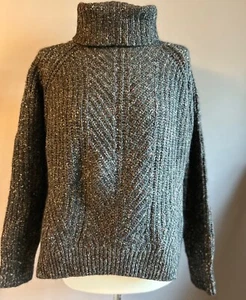 Madewell Gray Chunky Cableknit Wool Blend Turtleneck Sweater Size L - Picture 1 of 3
