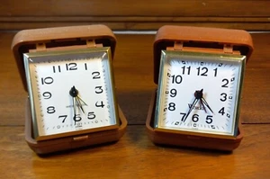 VTG Lot of 2 WESTCLOX Collectible Travel Alarm Clocks Clamshell 70s-80s Tested - Picture 1 of 4