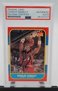 CHARLES BARKLEY SIGNED 1986 FLEER 76ERS ROOKIE BASKETBALL CARD PSA/DNA - Picture 1 of 2