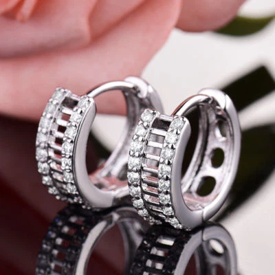 Damenan Ohrringe prestige volle Filled Weißgold 18K 750er  + Swarovski Topas - Bild 1 von 3